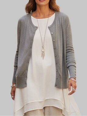 Philosophy Long Sleeve Minimalist Office Button Up Grey Sweater Cardigan 2XL